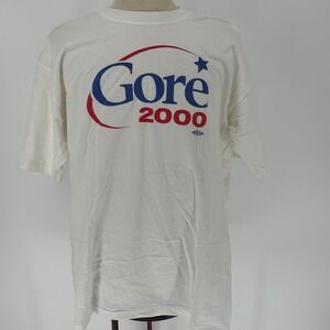 Vtg Gore 2000 Presidential Campaign Single Stitch T Shirt White XXL Cotton USA